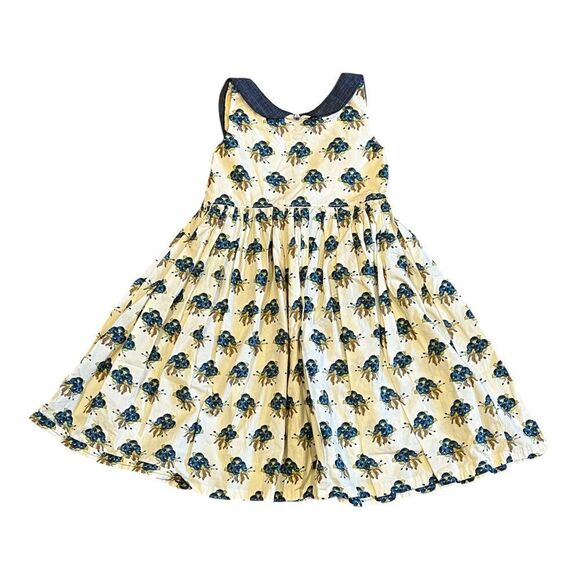 Girls Yellow Dress with Blueberry Print Pan Collar Retro Vintage Design Dress - Picture 1 of 3